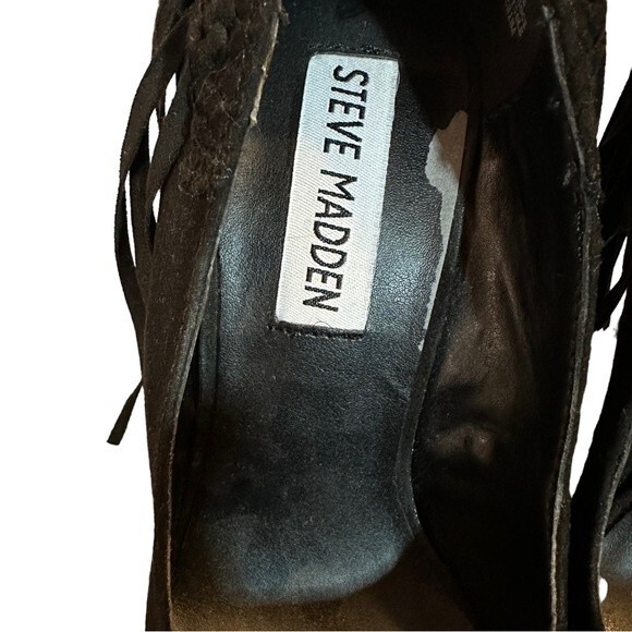 Steve Madden Tipsyy Black Suede Fringe Heels Sz 6 - Picture 5 of 8